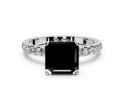 Open Basket Engagement Ring Setting for Fancy Black Asscher Cut Center with Pave Band and Prong Head in Sterling Silver