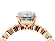 Solitaire Engagement Ring Setting for Radiant Cut Center with Bezel-Dot Beaded Band and Prong Head in Rose Gold