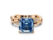 Solitaire Engagement Ring Setting for Fancy Blue Asscher Cut Center with Pave and Plain Crossover and Basket Head in Rose Gold