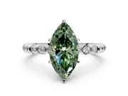 Solitaire Engagement Ring Setting for Fancy Green Marquise Center with Bezel-Dot Beaded Band and Prong Head in Sterling Silver