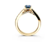 Solitaire Engagement Ring Setting for Fancy Blue Emerald Cut Center with Crossover Accents and Prong Head in Yellow Gold