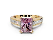 Solitaire Engagement Ring Setting for Fancy Pink Radiant Cut Center with Channel Band and Double Claw Prong Head in Yellow Gold