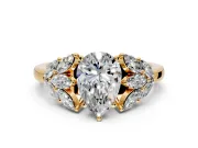 Leaf Cluster Engagement Ring Setting for Pear-Shaped Center with Marquise Accents and Prong Head in Yellow Gold