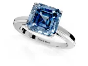 Solitaire Engagement Ring Setting for Fancy Blue Asscher Cut Center with Flat-Sided Plain Band and Prong Head in Sterling Silver