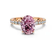 Solitaire Engagement Ring Setting for Fancy Pink Oval Center with Shared-Prong Accents and Prong Head in Rose Gold