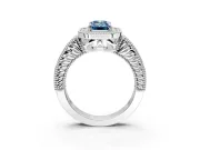 Milgrain Halo Engagement Ring Setting for Fancy Blue Emerald Cut Center with Pave Band and Prong Head in Platinum