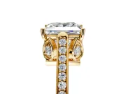 Cathedral Engagement Ring Setting for Princess Cut Center with Antique-Style Pave Band and Prong Head in Yellow Gold