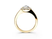 Halo Engagement Ring Setting for Pear-Shaped Center with Plain Tapered Band and Prong Head in Yellow Gold