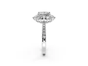 Floral Halo Engagement Ring Setting for Princess Cut Center with Pave Accents and Prong Head in Sterling Silver