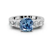 5 Stone Engagement Ring Setting for Fancy Blue Cushion Cut Center with Equal Close-Set Accents and Prong Head in Sterling Silver