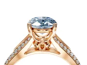 Solitaire Engagement Ring Setting for Fancy Blue Oval Center with Pave Rail Split Shank and Prong Head in Rose Gold