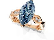 Solitaire Engagement Ring Setting for Fancy Blue Marquise Center with Accented Twist Band and Leaf Prong Head in Rose Gold