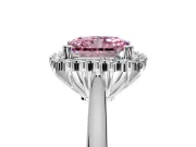 Starburst Halo Engagement Ring Setting for Fancy Pink Radiant Cut Center with Thin Round-Wire Band and Prong Head in Platinum