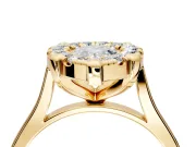 Single Halo Engagement Ring Setting for Pear-Shaped Center with Corner Claws, Plain Band and Prong Head in Yellow Gold
