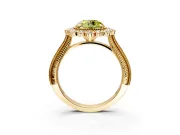 Milgrain Halo Engagement Ring Setting for Fancy Yellow Round Cut Center with Bezel Point Accents and Prong Head in Yellow Gold