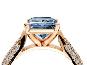 Solitaire Engagement Ring Setting for Fancy Blue Princess Cut Center with Multi-Row Accents and Prong Head in Rose Gold