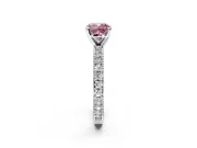 Solitaire Engagement Ring Setting for Fancy Pink Cushion Cut Center with Milgrain-Edged Pave Band and Prong Head in Platinum