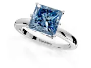 Solitaire Engagement Ring Setting for Fancy Blue Princess Cut Center with Plain Band and Tulip Prong Head in Sterling Silver