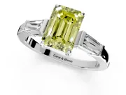3 Stone Engagement Ring Setting for Fancy Yellow Emerald Cut Center with Baguette Accents and Prong Head in Platinum
