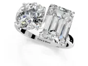 Round Cut and Emerald Cut Lab-Grown Diamond Toi et Moi Engagement Ring with Prong-Set Stones in Sterling Silver
