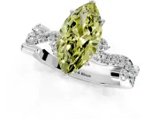 Solitaire Engagement Ring Setting for Fancy Yellow Marquise Center with Bar-Station Pave Twist and Prong Head in Sterling Silver