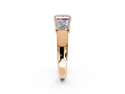 3 Stone Engagement Ring Setting for Fancy Pink Princess Cut Center with Raised Basket Heads and Prong Head in Rose Gold