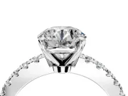 Solitaire Engagement Ring Setting for Round Cut Center with Single Row Accent Band and Prong Head in Platinum