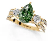 3 Stone Engagement Ring Setting for Fancy Green Pear-Shaped Center with Pave Twist Band and Prong Head in Yellow Gold