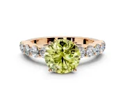 Shared-Prong Engagement Ring Setting for Fancy Yellow Round Cut Center with Graduated Accents and Prong Head in Rose Gold