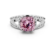 Halo Engagement Ring Setting for Fancy Pink Cushion Cut Center with Rope Twist Split Shank and Prong Head in Platinum