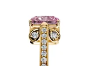 Cathedral Engagement Ring Setting for Fancy Pink Radiant Cut Center with Antique-Style Pave Band and Prong Head in Yellow Gold