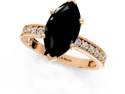 Milgrain Pave Engagement Ring Setting for Fancy Black Marquise Center with Accent Band and Prong Head in Rose Gold