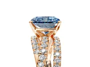 Solitaire Engagement Ring Setting for Fancy Blue Radiant Cut Center with Woven 3-Strand Pave Band and Prong Head in Rose Gold