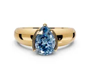 Tension Engagement Ring Setting for Fancy Blue Pear-Shaped Center with Wide Flat Band and Tension Head in Yellow Gold