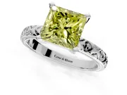Solitaire Engagement Ring Setting for Fancy Yellow Princess Cut Center with XO Engraved Band and Prong Head in Platinum