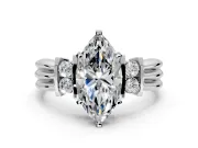 Solitaire Engagement Ring Setting for Marquise Center with Grooved Bar Accent Band and Prong Head in Sterling Silver
