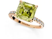 Solitaire Engagement Ring Setting for Fancy Yellow Asscher Cut Center with Fine Pave Narrow Band and Prong Head in Rose Gold