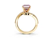 Solitaire Engagement Ring Setting for Fancy Pink Asscher Cut Center with Pave Bypass Swirl Band and Prong Head in Yellow Gold