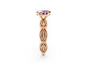 Solitaire Engagement Ring Setting for Fancy Pink Oval Center with Marquise Panel Band and Prong Head in Rose Gold