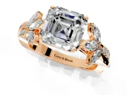 Floral Engagement Ring Setting for Asscher Cut Center with Trailing Marquise Accents and Prong Head in Rose Gold