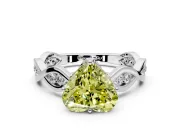 Solitaire Engagement Ring Setting for Fancy Yellow Heart-Shaped Center with Accented Twist Band and Leaf Prong Head in Platinum