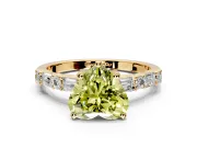 Baguette Engagement Ring Setting for Fancy Yellow Heart-Shaped Center with Alternating Bar-Set Band and Prong Head in Yellow Gold