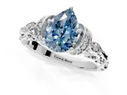 Solitaire Engagement Ring Setting for Fancy Blue Pear-Shaped Center with Filigree Band and Prong Head in Platinum