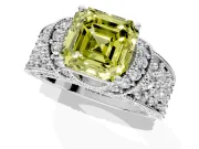 Pave Engagement Ring Setting for Fancy Yellow Asscher Cut Center with Curved Accent Rows, Openwork and Prong Head in Sterling Silver