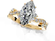 Solitaire Engagement Ring Setting for Marquise Center with Bar-Station Pave Twist and Prong Head in Yellow Gold
