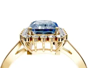 Starburst Halo Engagement Ring Setting for Fancy Blue Radiant Cut Center with Flat Cathedral Band and Prong Head in Yellow Gold
