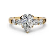 5 Stone Engagement Ring Setting for Pear-Shaped Center with Plain Band and Prong Head in Yellow Gold