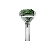 Solitaire Engagement Ring Setting for Fancy Green Cushion Cut Center with Straight Thin Band and Prong Head in Sterling Silver