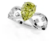 Solitaire Engagement Ring Setting for Fancy Yellow Pear-Shaped Center with Criss-Cross Accent Band and Prong Head in White Gold