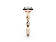 Halo Engagement Ring Setting for Princess Cut Center with Pave and Plain Twist Band and Prong Head in Rose Gold